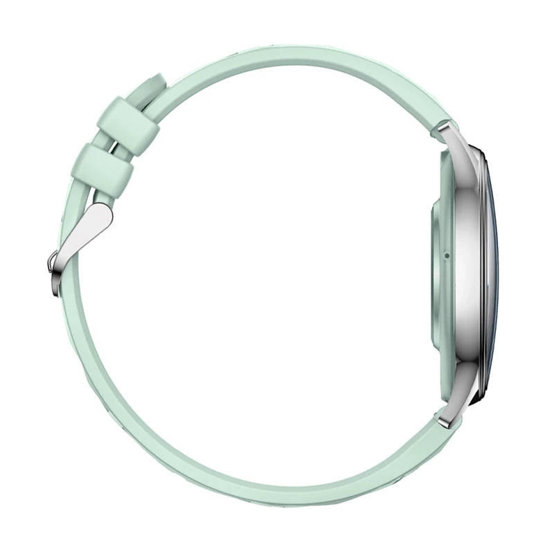 Smartwatch Colmi L28 – zilvergroene behuizing met groene lederen band