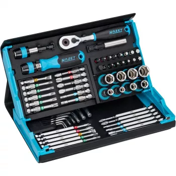 Dopsleutel- en bitset Hazet 2200SC-32 — 59-delig, 1/4 inch omschakelratel, zwart/blauw