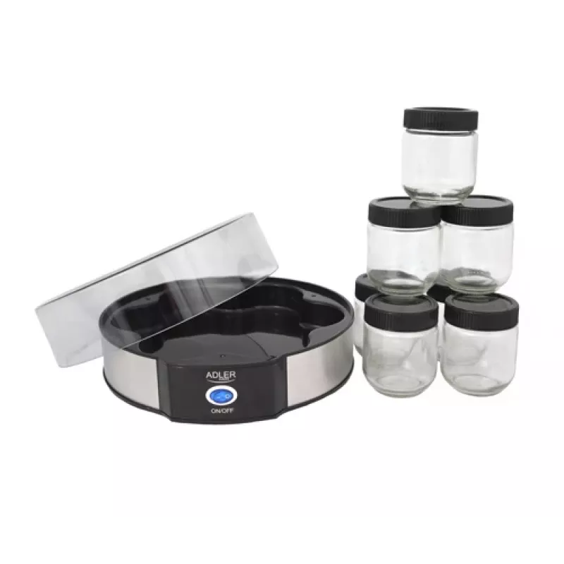 Yoghurtmaker Adler AD 4476 — 7 glazen, 42 °C, 20 W, grijs/zwart/transparant