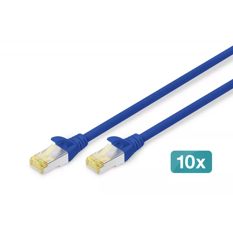 DIGITUS CAT 6A S/FTP patchkabelset DK-1644-A-0025-B-10, 0,25 m, blauw, 10 stuks