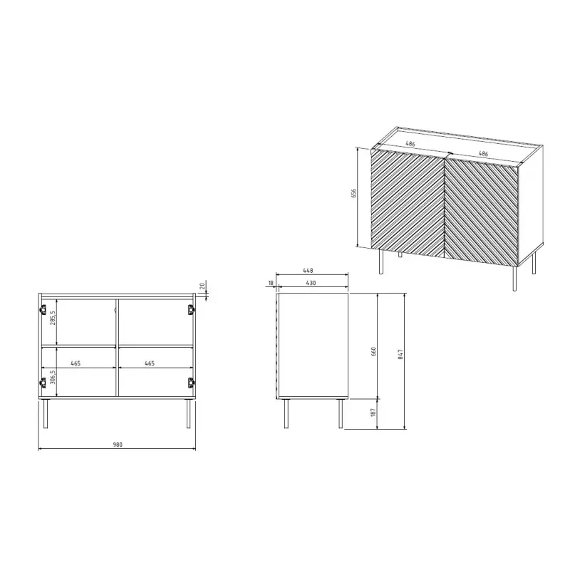 Ladekast Cama Meble ONDA 2D 98x45x85 cm, zwart, spaanplaat frame