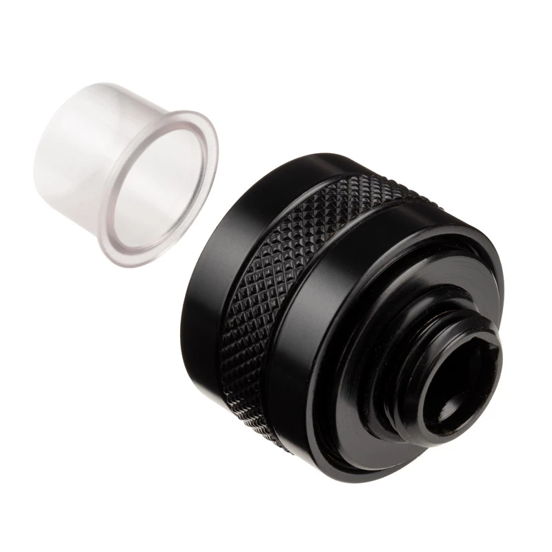 Fitting Alphacool 17473 — messing 23 mm hoogte, 26 mm diameter, zwart