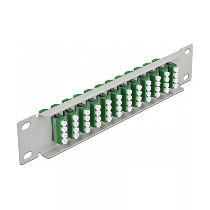 Glasvezel patchpaneel DeLOCK 10 inch 12 poorten LC quad groen 1U grijs