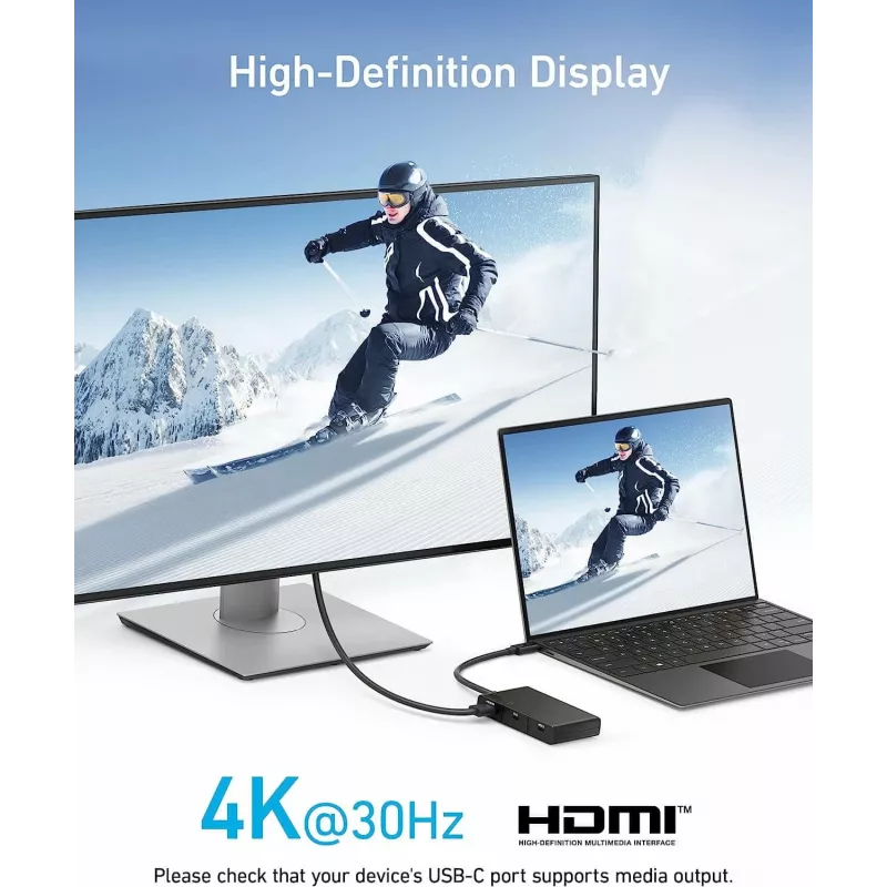 Anker 332 A8356G11 USB-C-hub 5-in-1, 4K HDMI voor één scherm, zwart