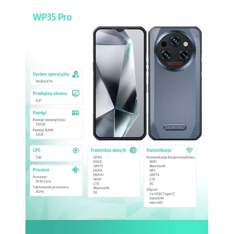 Smartphone Oukitel WP35 Pro 6.6 inch 12 GB RAM 512 GB goud