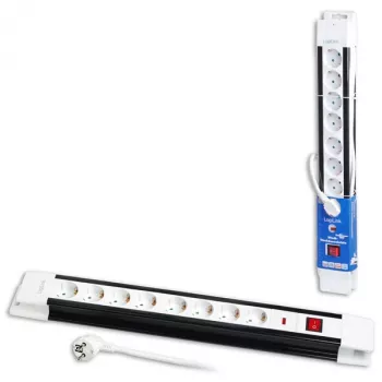 Stroomverlengstuk LogiLink LPS207 3m 8 stopcontacten zwart wit
