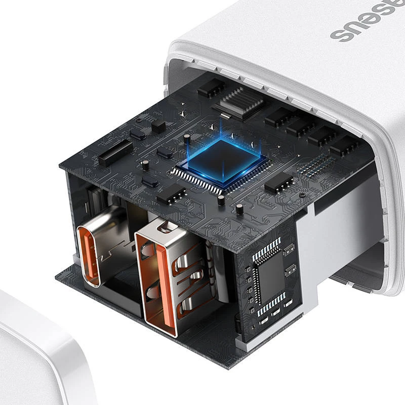 Wandlader Baseus Compact 1x USB-A + 1x USB-C 3A, compacte reisadapter
