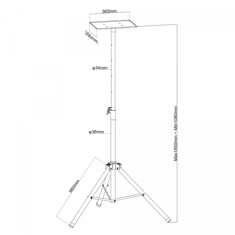 Projector-plafondbeugel MACLEAN MC-953 — staal, in hoogte verstelbaar 1,2–1,7 m