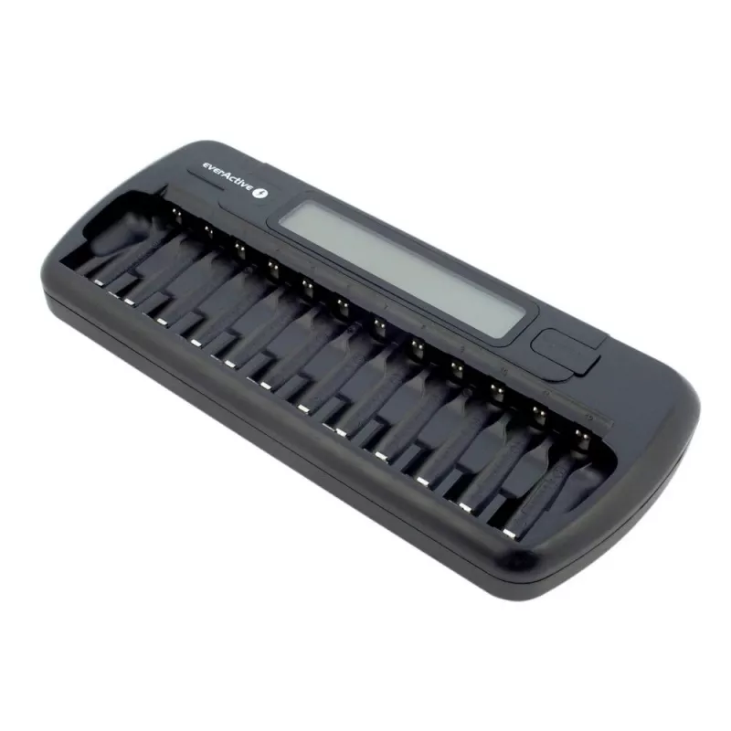 Batterijlader everActive NC-1200 – universele 12-voudige lader voor AA/AAA, 12 V ingang, zwart