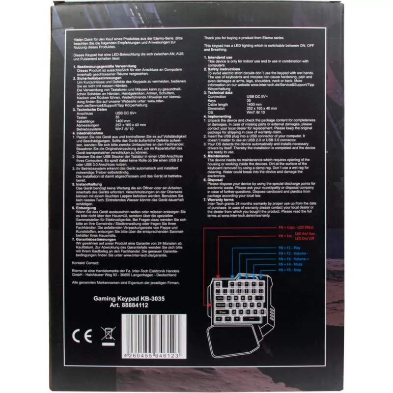 Inter-Tech KB-3035 RGB gaming keypad, 35 toetsen, USB, zwart