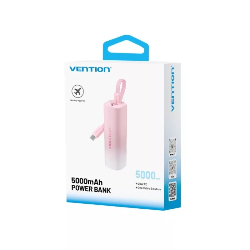 Powerbank Vention FHWR0, draagbare USB-C/USB-A oplader, universele compatibiliteit