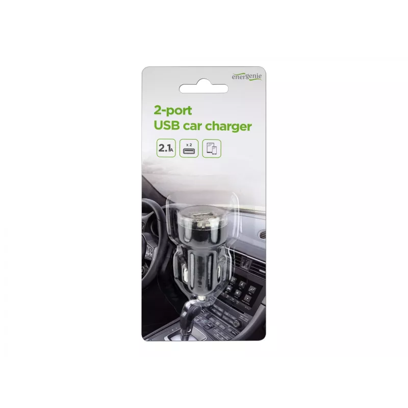Auto-oplader Gembird EG-U2C2A-CAR-02, 12–24V ingang, 5V/2,1A uitgang, 2× USB 2.0, zwart