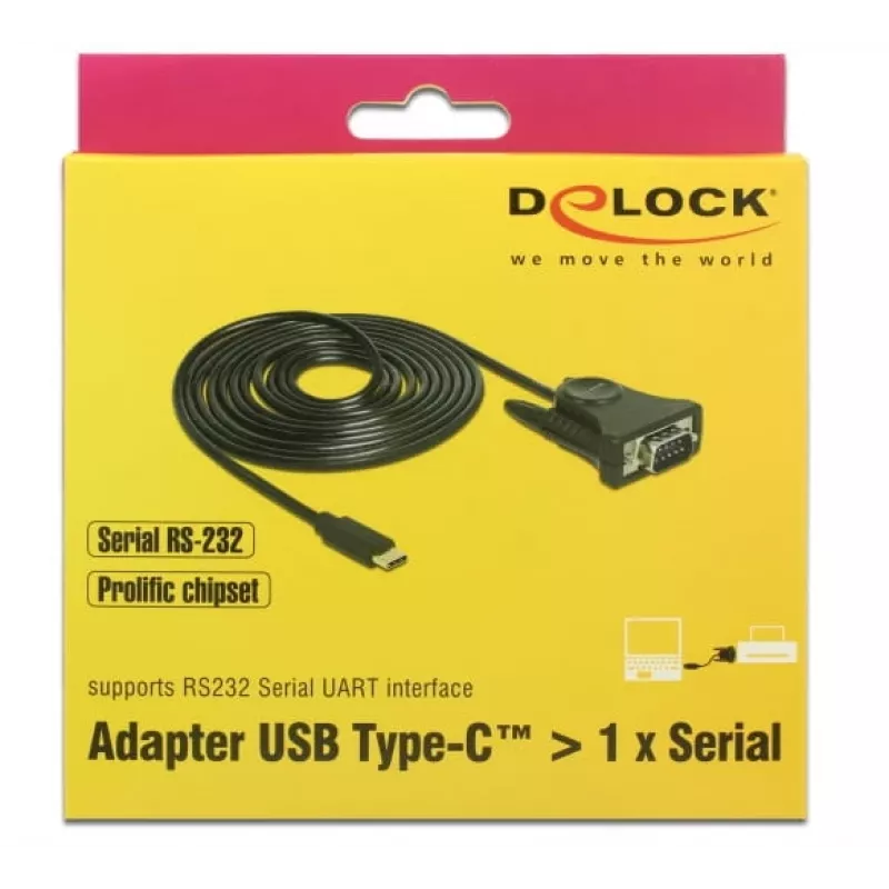 Delock 62964 USB-C naar serieel DB9 RS-232-adapter, 1,8 m, zwart