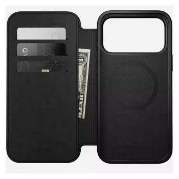 Mobiele telefoon folio Nomad Modern Leather Folio hoesje voor iPhone 17 Pro Max – tan, geschikt voor schermen tot 17,5 cm (6,9 inch), 4 vakken voor kaarten
