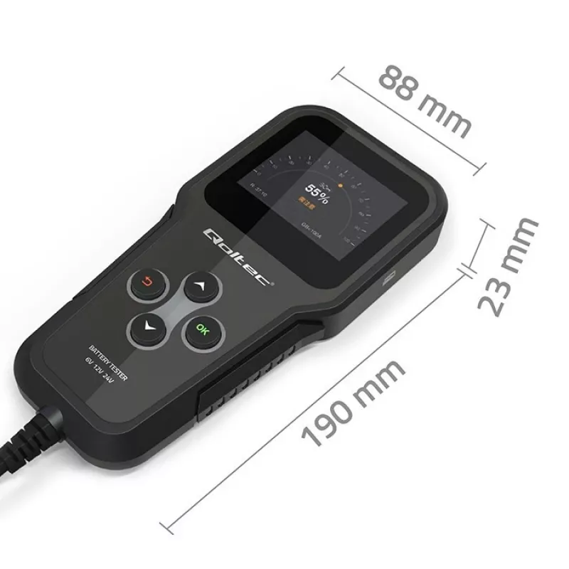 Qoltec 52489 digitale batterij-analyzer tester 3-in-1 met LCD en meertalig 6V | 12V | 24V | 30Ah-200Ah