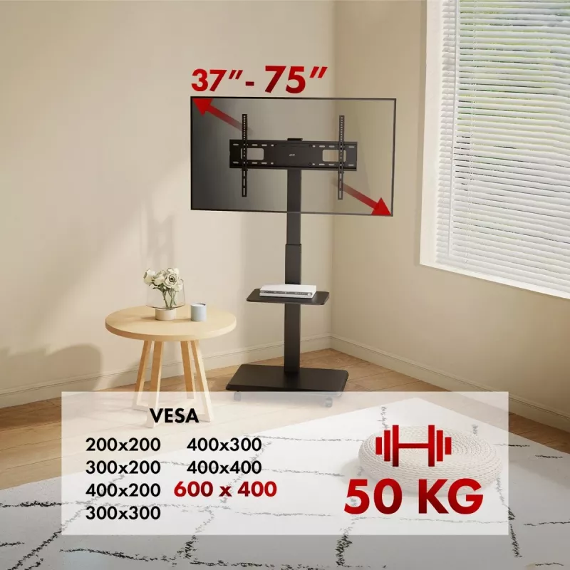 TV-standaard ergo office ER-304 B, max. draagvermogen 50 kg, VESA 600x400