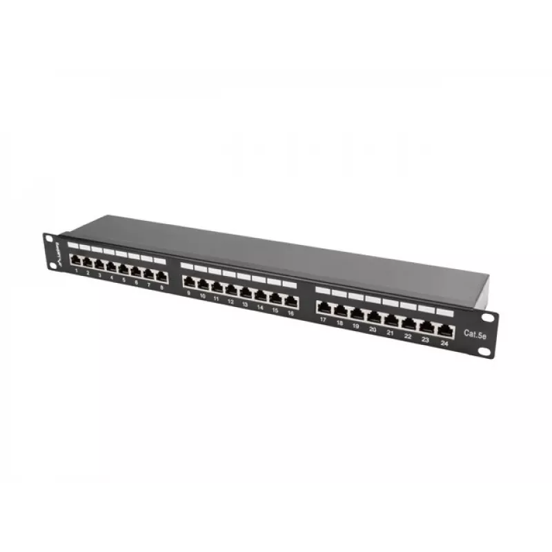 Patchpanel 1U LANBERG PPS5-1024-B — 24-poorts RJ-45 Cat5, metaal, zwart, rackmontage