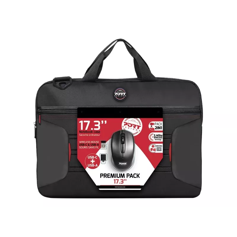 Port Designs PREMIUM PACK 17.3 501874 messenger-laptoptas 43,9 cm (17,3 inch) met draadloze muis, polyester, zwart