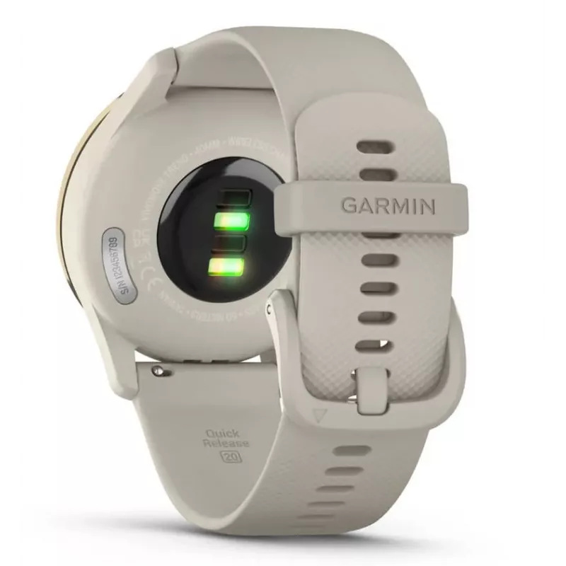 Garmin vívomove Trend hybride slim horloge 40 mm, LCD-aanraakscherm 254 x 346, GPS, NFC, crèmegouden kast, grijze siliconen band