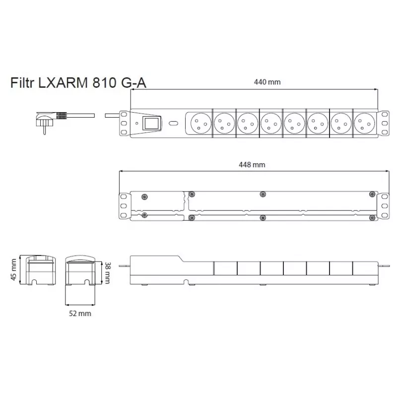 LESTAR LXARM 810 G-A K.:CZ 1,5M 19PDU zwart 8 AC-stopcontact(en) 230 V 1,5 m