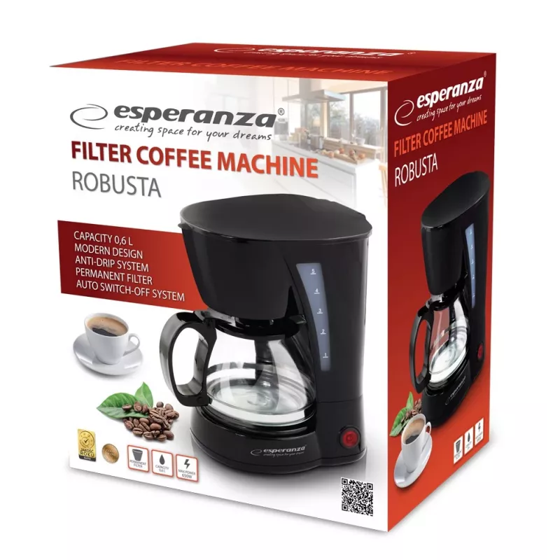 Filterkoffiezetapparaat ESPERANZA EKC006, 0,6 l watertank, 650 W, zwart, voor het aanrechtblad