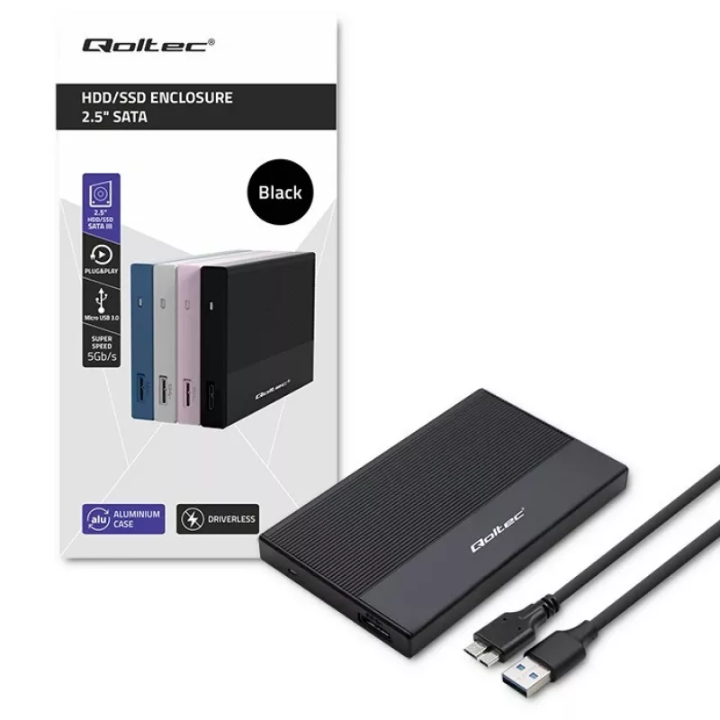 Behuizing voor 2,5-inch SATA-SSD/HDD QOLTEC 52277 USB 3.0