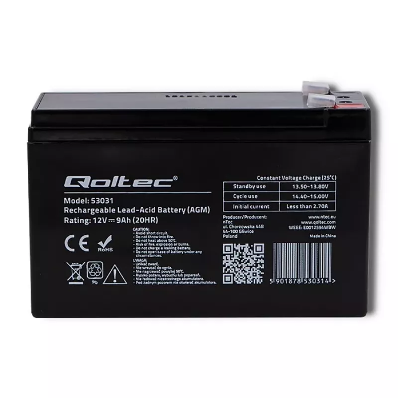 UPS-accu QOLTEC 53031 12V 9Ah groen, 152×94×65 mm, 2,35 kg