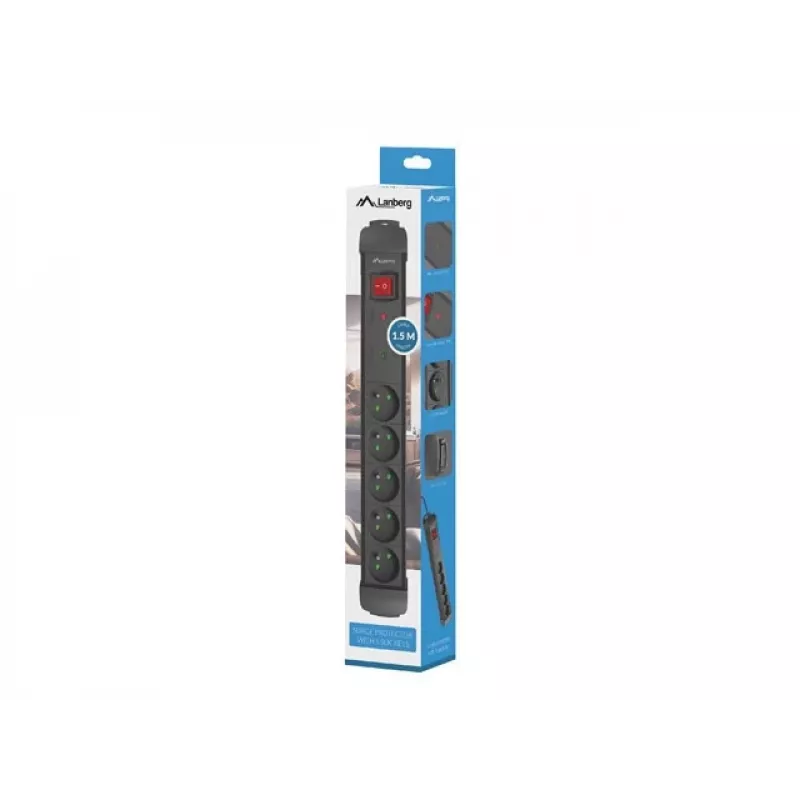 Stekkerdoos LANBERG SP1 1,5 m – 5x PL-stopcontacten, zwart