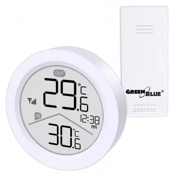 GreenBlue draadloos weerstation, IN/OUT temperatuur, klok, °C/°F selecteerbaar, bereik tot 60 m, GB162