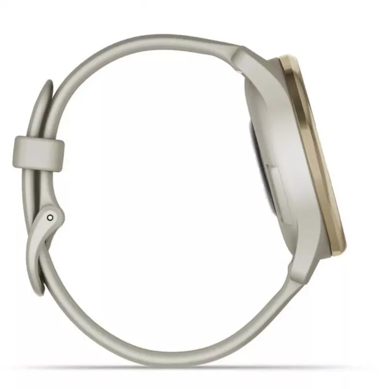 Garmin vívomove Trend hybride slim horloge 40 mm, LCD-aanraakscherm 254 x 346, GPS, NFC, crèmegouden kast, grijze siliconen band