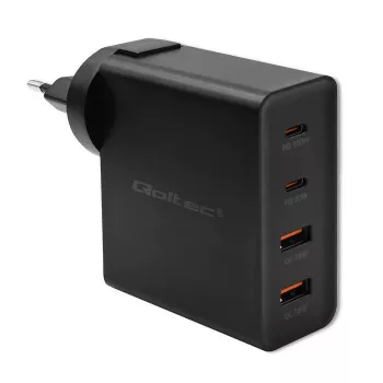Qoltec GaN POWER PRO oplader | 2xUSB-C | 2xUSB | 130W | 5-20V | 1.5-5A | XP | zwart
