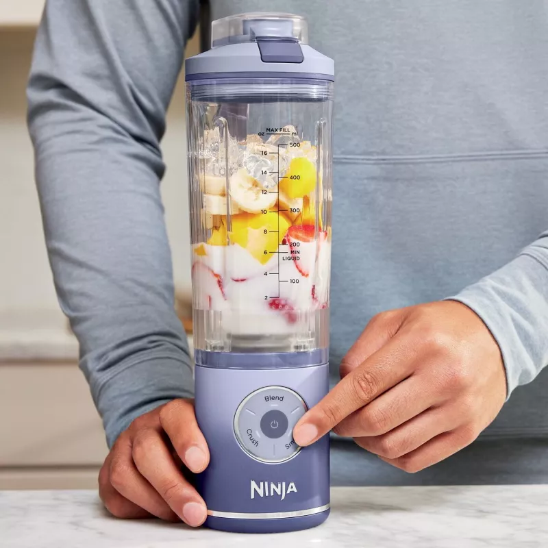 Draagbare blender Ninja BC251EULD — 0,57 l-beker, accu 11,1 V, roestvrijstalen mes, lavendelkleurig/transparant