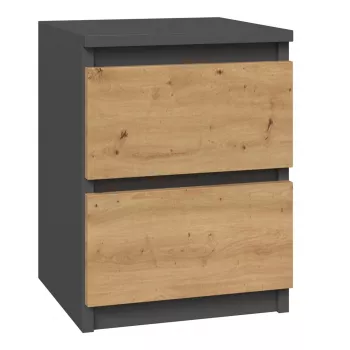 Nachtkastje Topeshop M2 ANTRACYT/ARTISAN 2 laden antraciet eiken hout