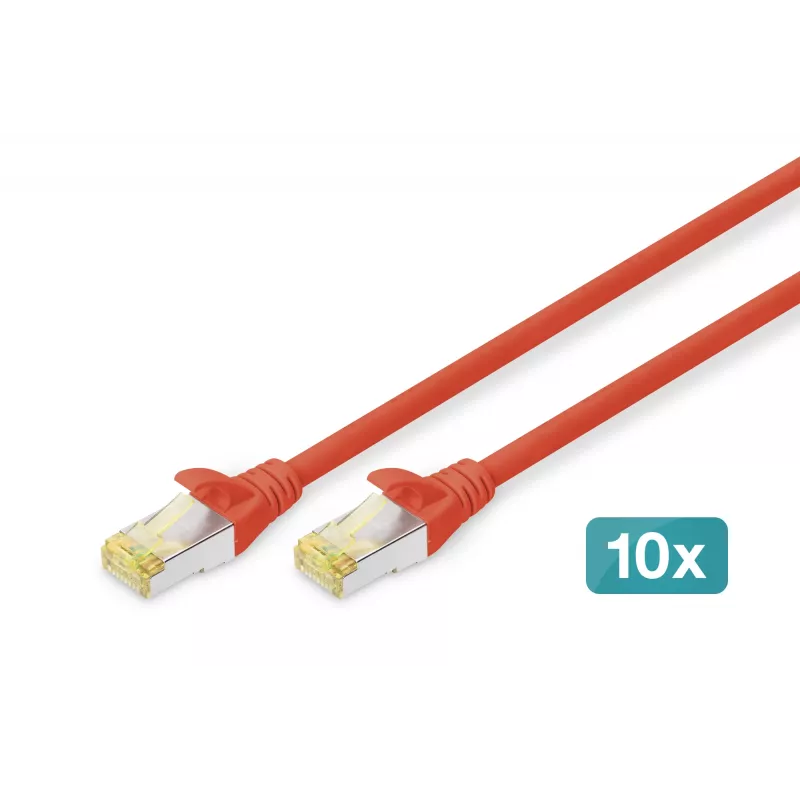 DIGITUS CAT6A S/FTP patchkabel, 1 m, rood, 10 stuks