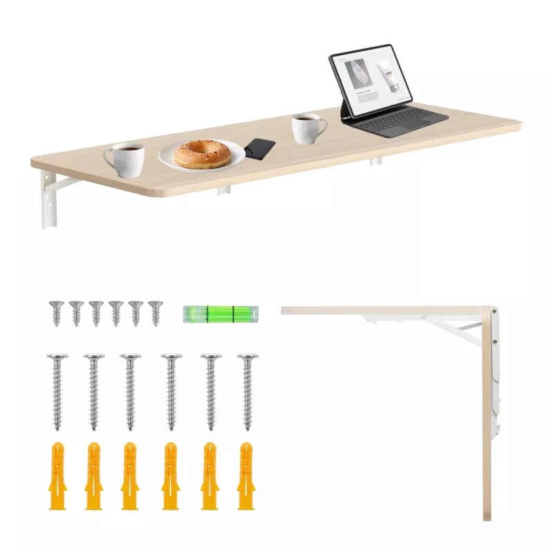 Maclean MC-128WD inklapbare wandplank, 100×40 cm, houtafwerking
