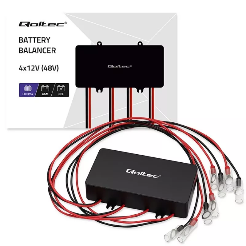 Spanningsvereffenaar QOLTEC 51098 voor 48V-systemen — 4×12V accuvereffenaar