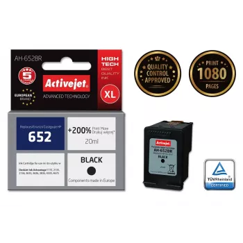 Inktcartridge ActiveJet AH-652BR compatibel voor HP, zwarte pigmentinkt, 20 ml, hoge (XL) capaciteit