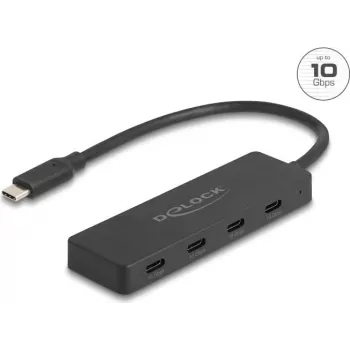 USB Type-C hub DELOCK 64322 — 4× USB-A-aansluitingen, 10 Gbit/s, zwart