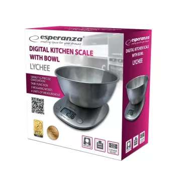 Elektronische keukenweegschaal ESPERANZA LYCHEE – 5 kg capaciteit, 1 g nauwkeurigheid, RVS-schaal 21 L