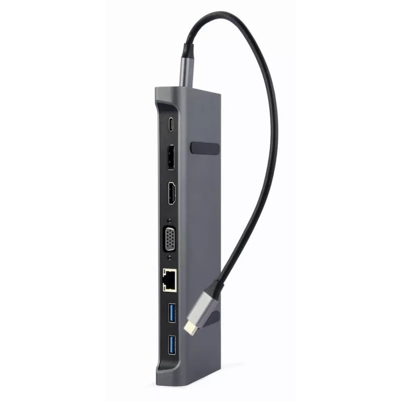 Laptop-dock Gembird A-CM-COMBO9-02 USB 3.2 Gen 1 Type-C, HDMI, VGA, 3×USB-A, Gigabit Ethernet, 87W PD, grijs