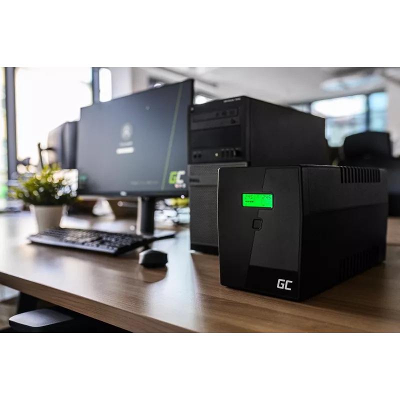 Uninterruptible power supply Green Cell UPS02 0,8 kVA (480 W) line-interactive, LCD, 2x Type-F stopcontacten, USB-B, RJ-45, RJ-11