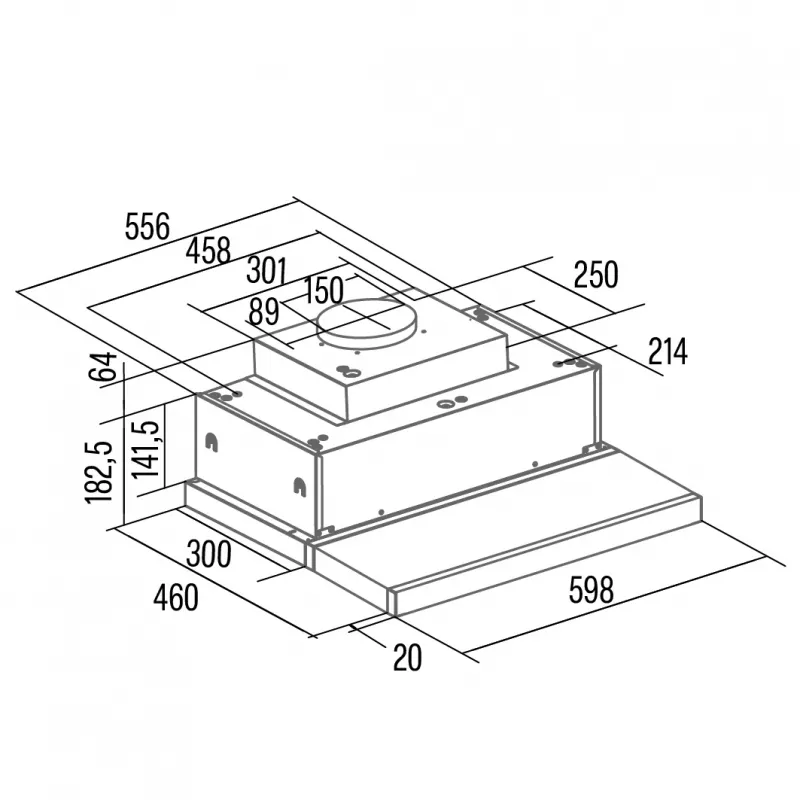 CATA TFH 6830 GBK semi-inbouw (uitschuifbaar) afzuigkap — 600 mm, 600 m³/h, zwart, touchbediening