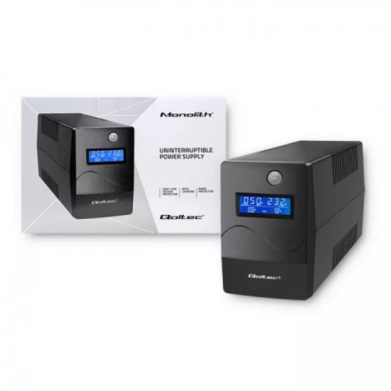Qoltec Monolith UPS (uninterruptible power supply) dubbelconversie (online) 1 kVA 600 W 2 Schuko-stopcontacten