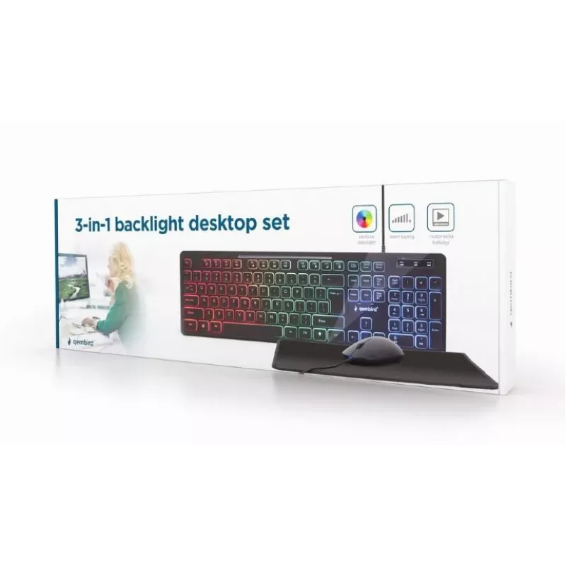 Bekabeld full-size toetsenbord met muis Gembird KBS-UML-01 — USB, QWERTY US, 104 toetsen, zwart