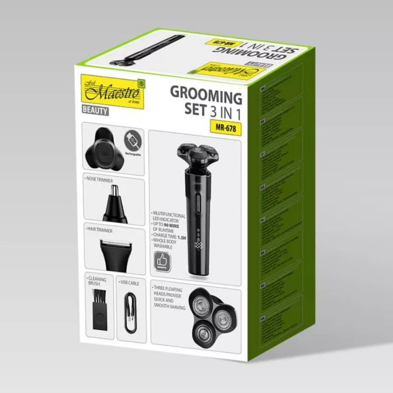 Scheerset Maestro MR-678 3-in-1 USB 90 min. oplaadbare trimmer scheerapparaat groomer