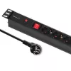 Qoltec 53993 19-inch 1U rack-PDU met overspanningsbeveiliging, 6x Schuko, 16 A, 2 m, zwart