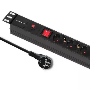 Qoltec 53993 19-inch 1U rack-PDU met overspanningsbeveiliging, 6x Schuko, 16 A, 2 m, zwart
