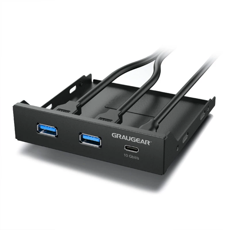 Graugear G-MP01 multi-frontpaneel met 3-poorts USB-hub, 1x USB-C 3.2 Gen2 + 2x USB-A 3.0, zwart
