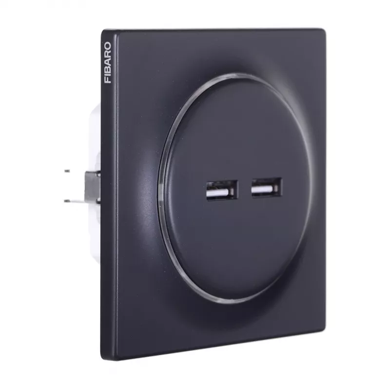 Fibaro FGWU-021-8 stopcontact 2x USB zwart