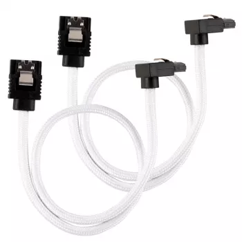 Corsair CC-8900279 Premium gesleeved SATA-kabel, gehoekt, 30 cm, wit, verpakking van 2